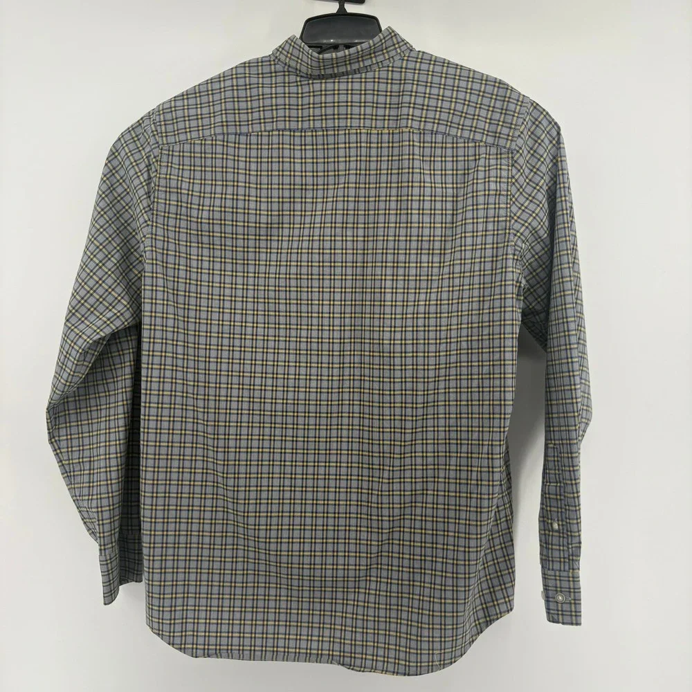 Banana Republic Mens Slim Flex Fit Tech Stretch Plaid Shirt Grey Blue Yellow L